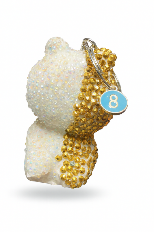 earyHuff - Champagne Handcrafted Rhinestone Bear Keychain with Unique Design and Sparkling Gold Accents