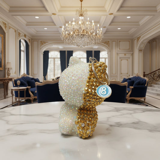 earyHuff - Champagne Handcrafted Rhinestone Bear Keychain with Unique Design and Sparkling Gold Accents